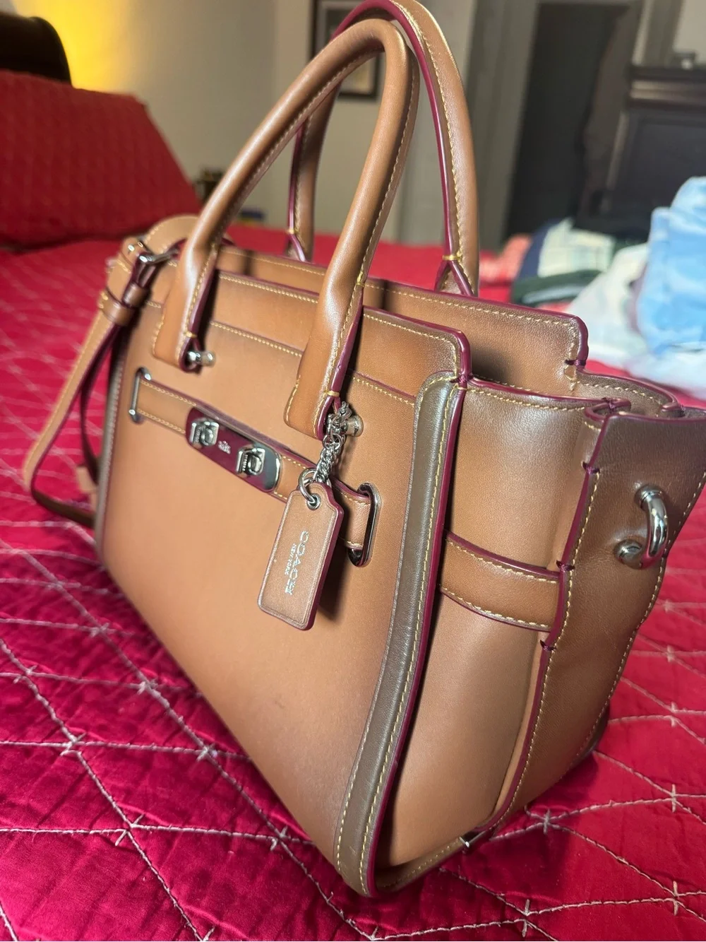 Coach Two-Tone Tan and Brown Leather Satchel